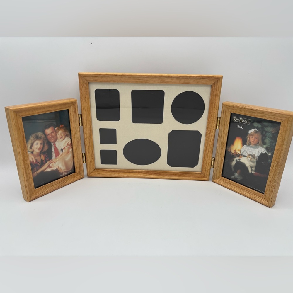 Vintage Wood Tri-Fold Photo Frame 4x6 80’s 90’s decor